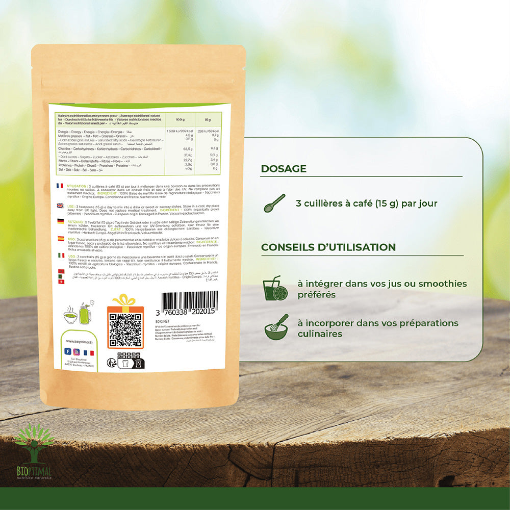 Myrtille bio poudre -  Bioptimal Bioptimal Superaliment infusion.organic