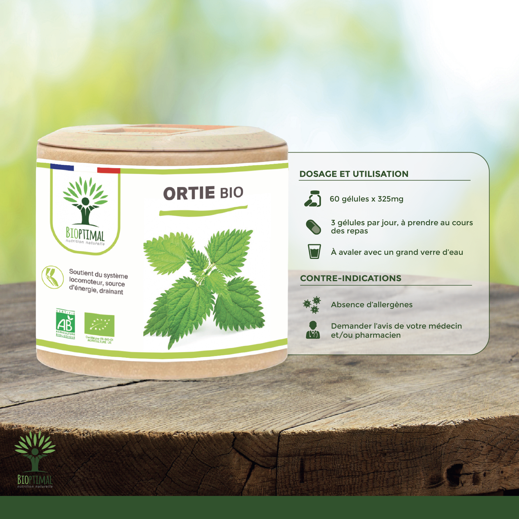 Organic nettle - Food supplement - in capsules Supplement Bioptimal infusion.organic