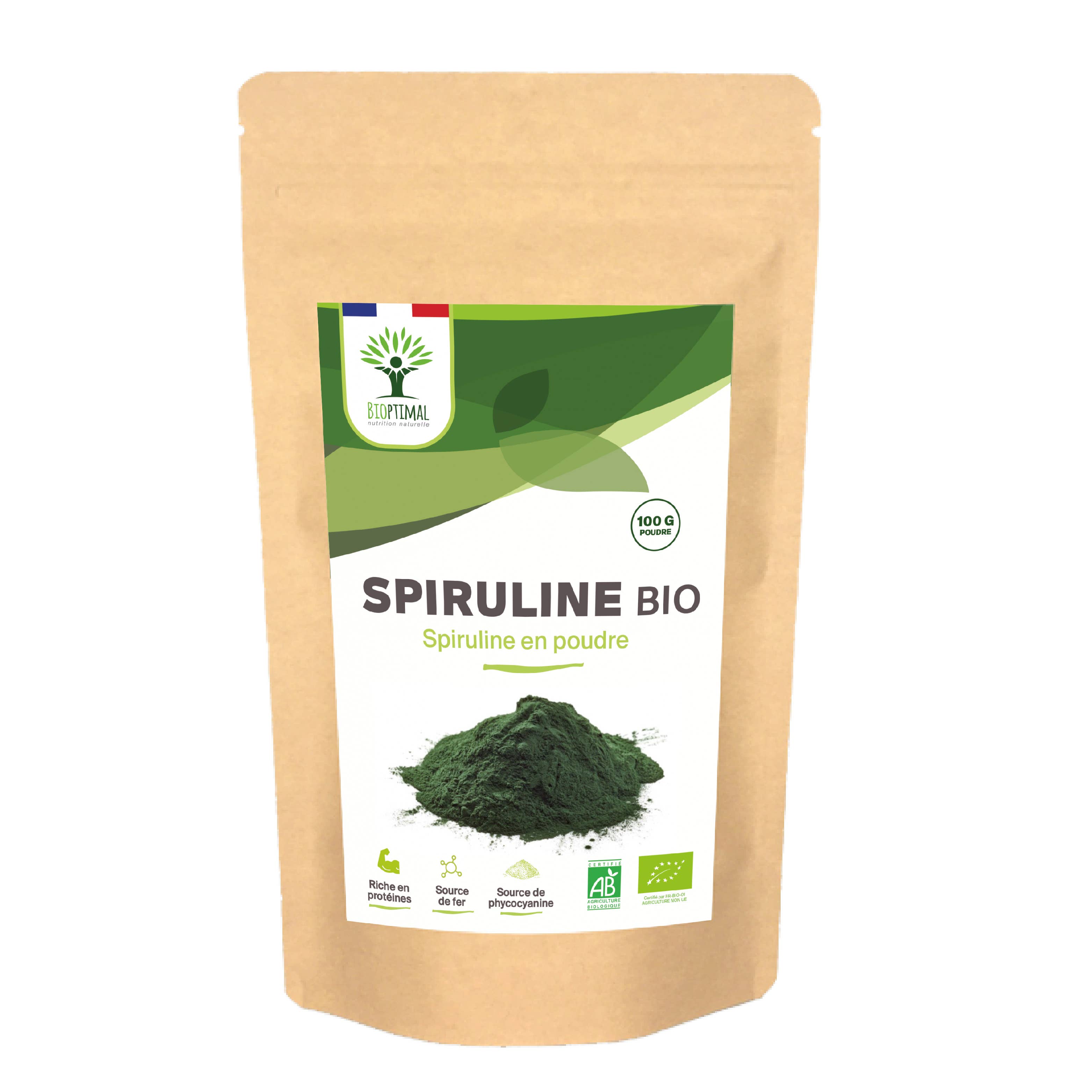 Organic Spirulina Powder - Packaged in France - Vegan Supplement Bioptimal infusion.organic