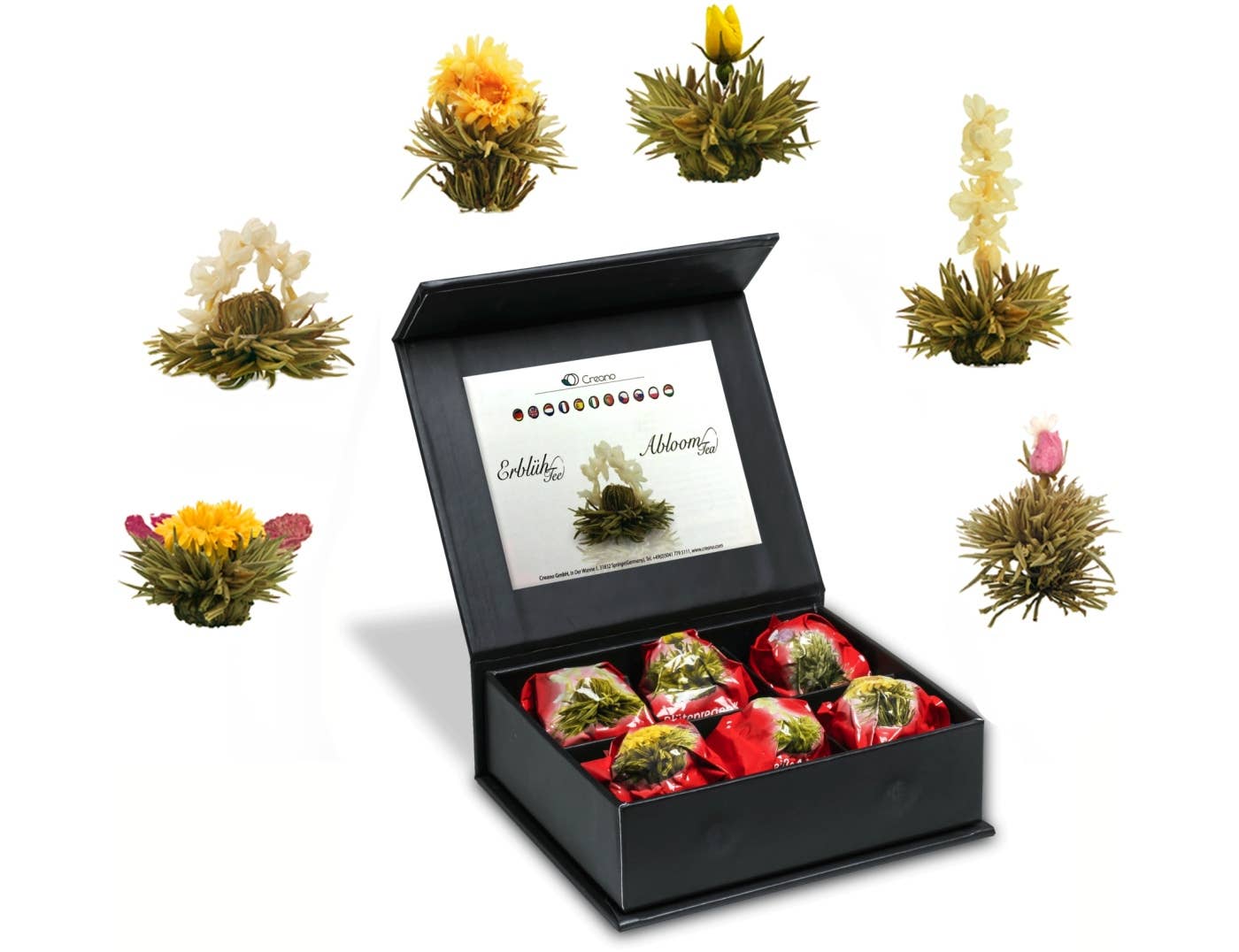 Creano tea flower mix of 6 blossoming tea “white tea” in elegant Blooming Tea Creano infusion.organic