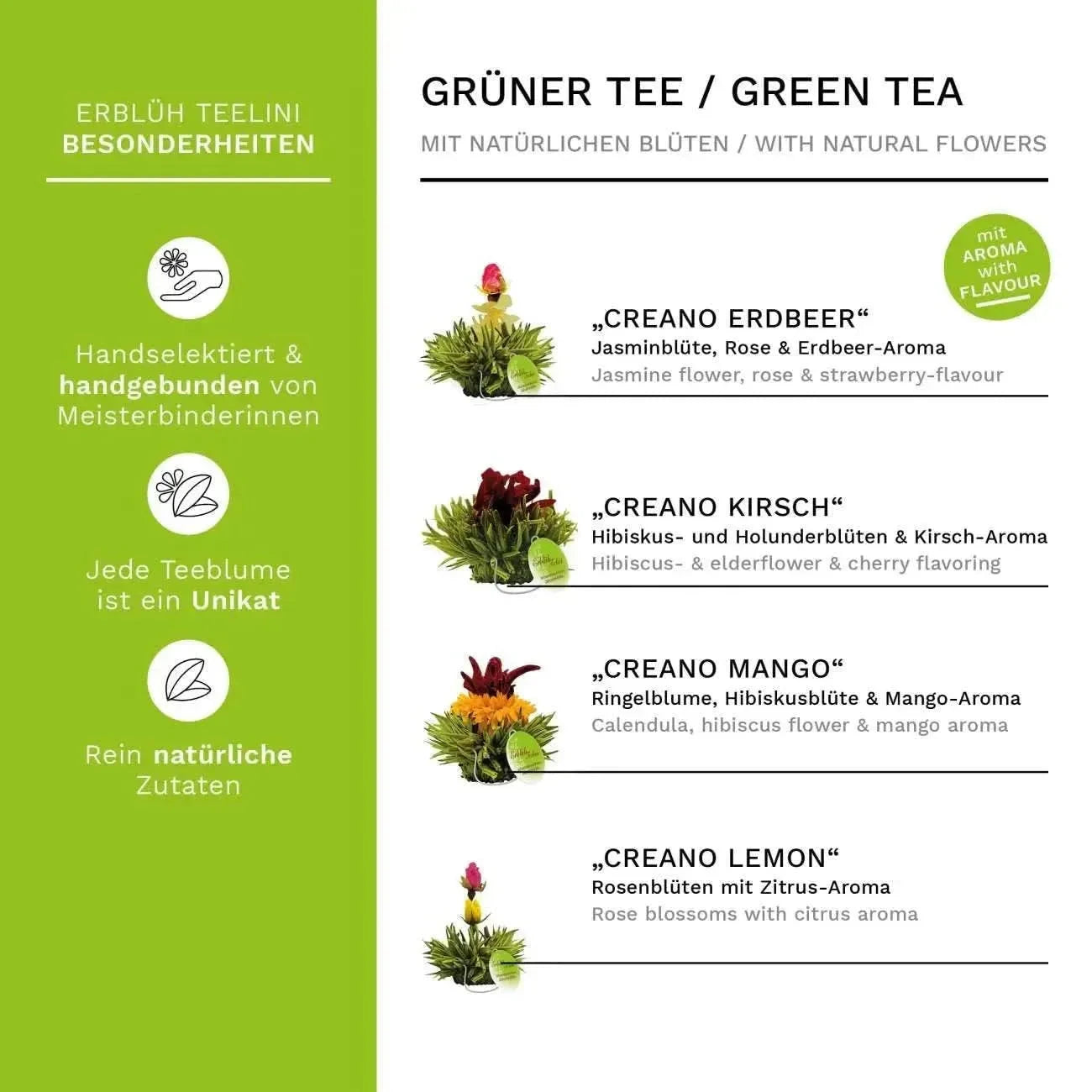 8 Herbal tea flowers in 4 varieties - green tea - Blooming Tea - Blooming Tea, Green Tea - infusion.organic