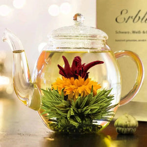 Herbal Tea gift set & pot, tea flower white, green, black tea - Blooming Tea - Blooming Tea, Green Tea, Tea Collections, Teapot - infusion.organic