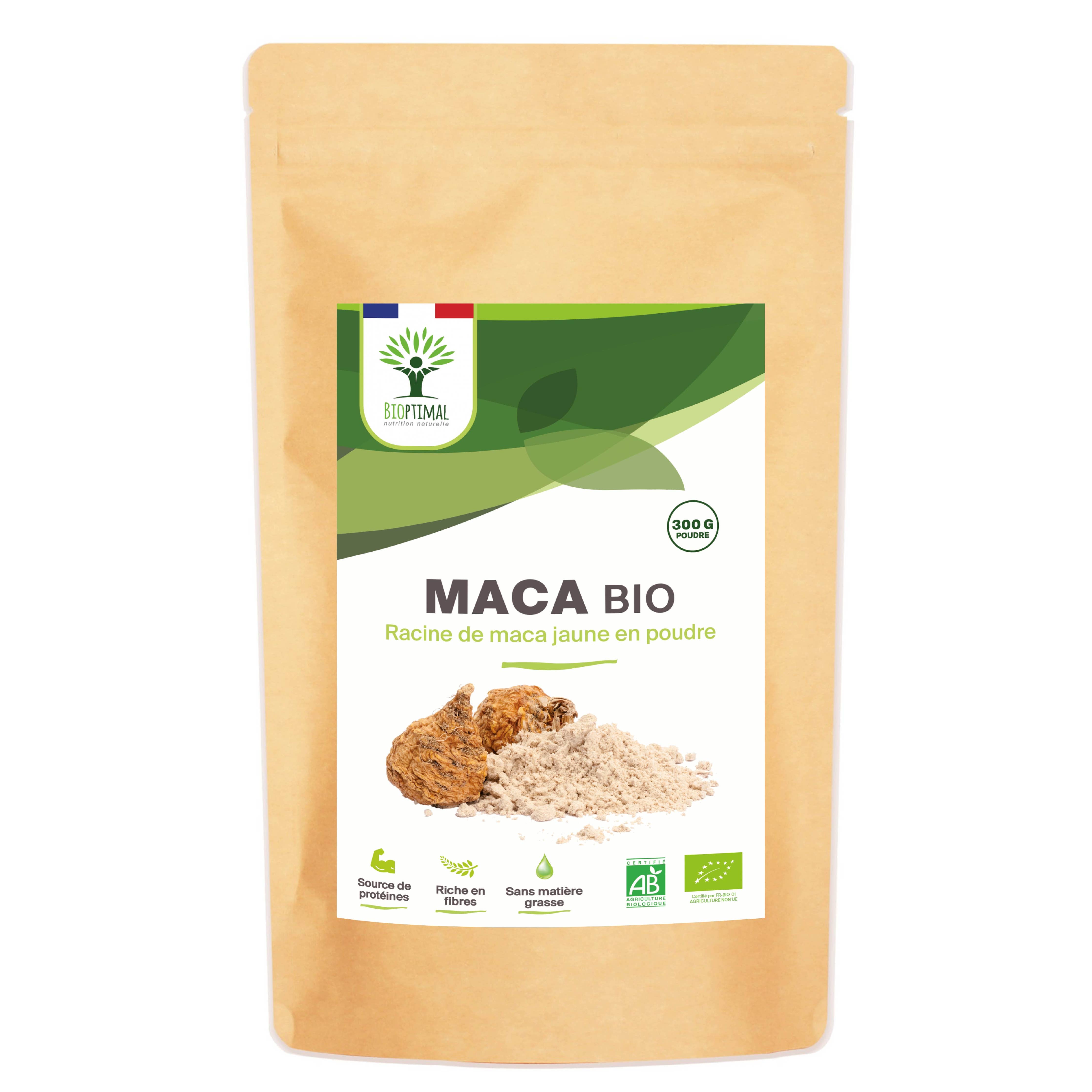 Organic maca powder - Packaged in France - Vegan Supplement Bioptimal infusion.organic