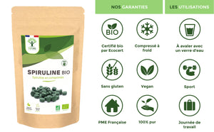 Organic Spirulina in Tablets - Packaged in France - Vegan Supplement Bioptimal infusion.organic