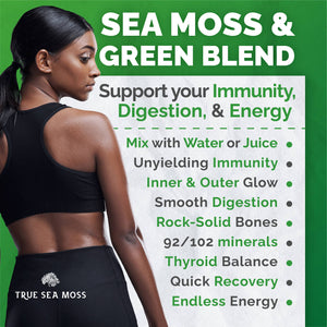 Sea Moss Green Superfood Blend with Spirulina, Ashwagandha Supplement TrueSeaMoss infusion.organic