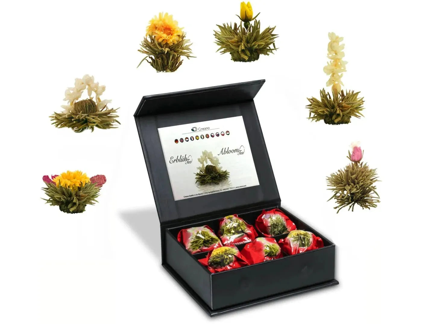 Creano tea flower mix of 6 blossoming tea “white tea” in elegant Blooming Tea Creano Tisan - infusion.organic