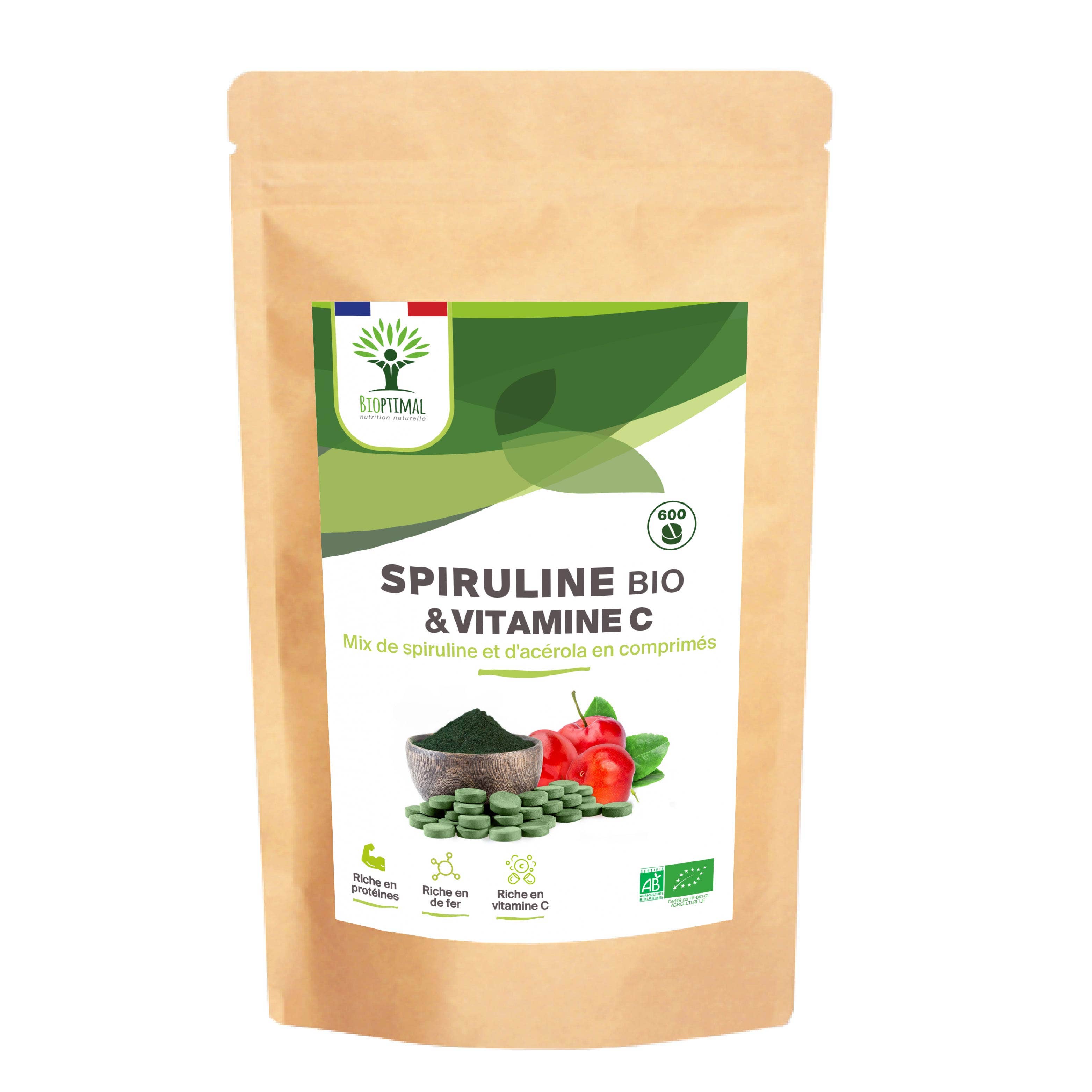 Organic Spirulina & Vitamin C - in tablets - Supplement Bioptimal infusion.organic