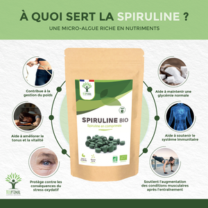 Organic Spirulina in Tablets - Packaged in France - Vegan Supplement Bioptimal infusion.organic