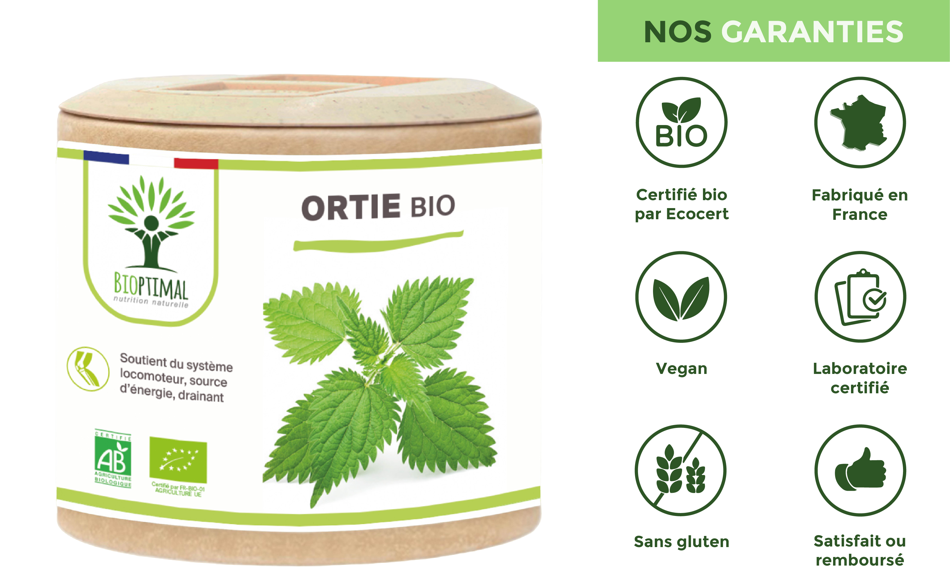 Organic nettle - Food supplement - in capsules Supplement Bioptimal infusion.organic