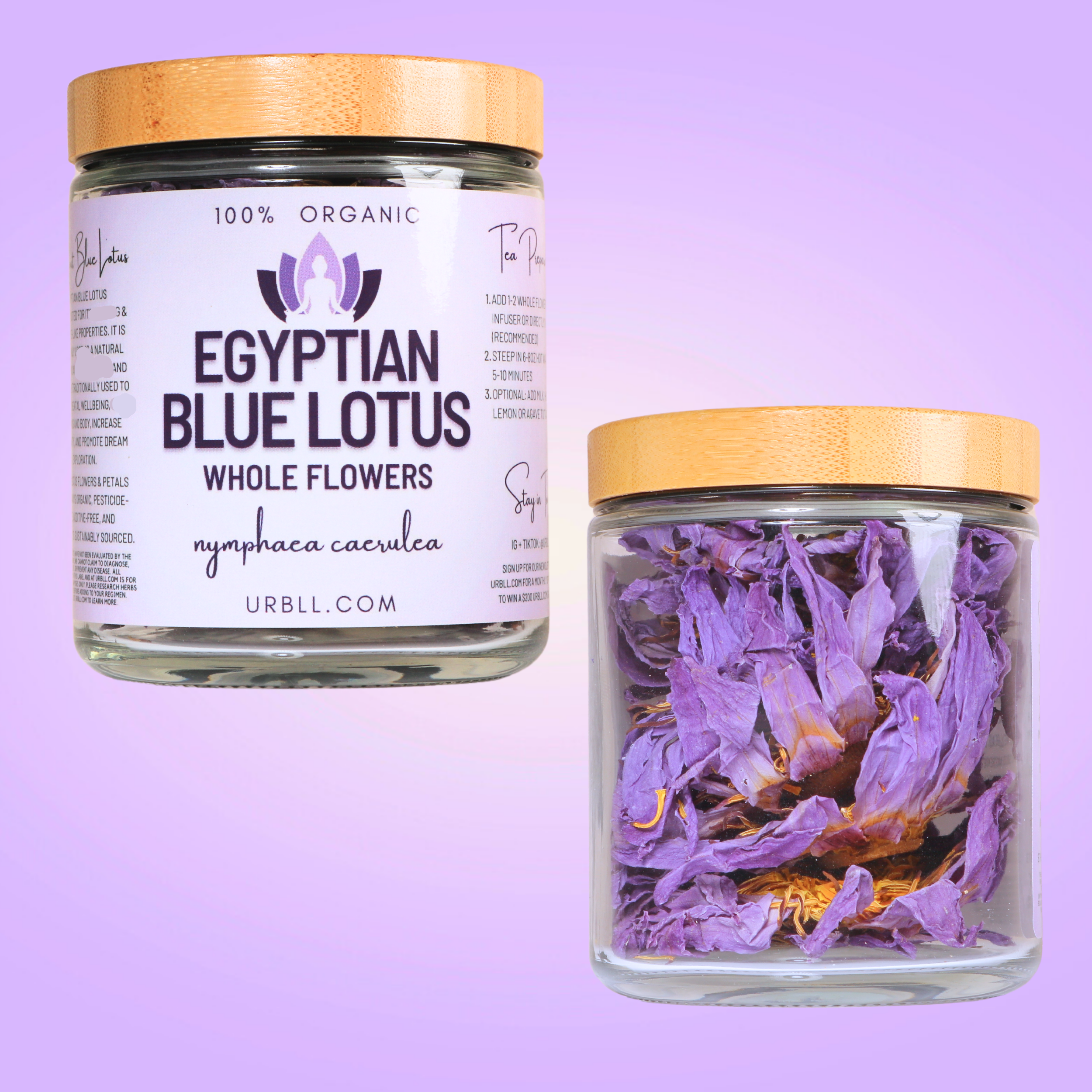 Egyptian Blue Lotus WHOLE FLOWER in Glass Jar Magical Tea Urbll infusion.organic