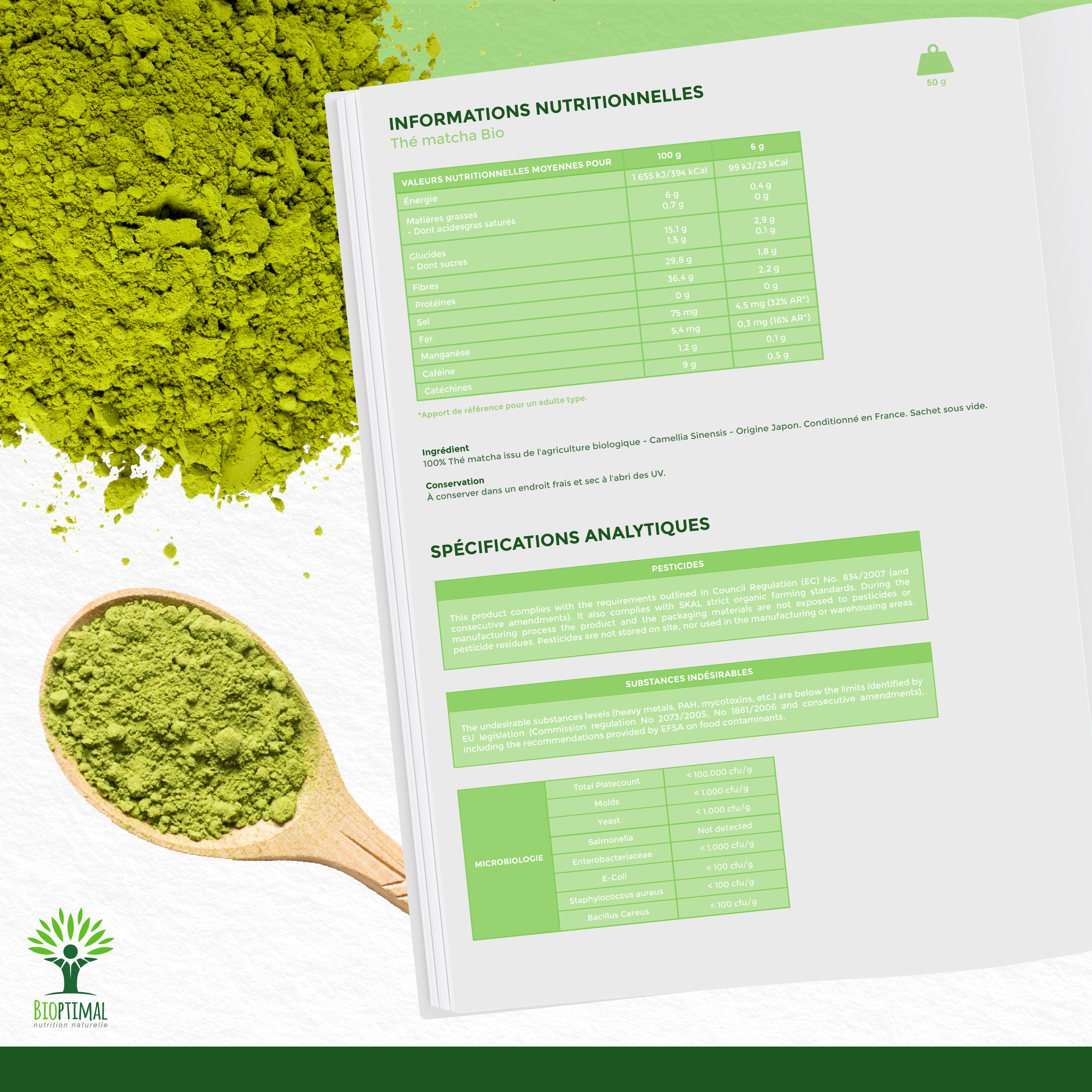 Organic Japanese Matcha Tea Powder - Packaged in France Supplement Bioptimal infusion.organic