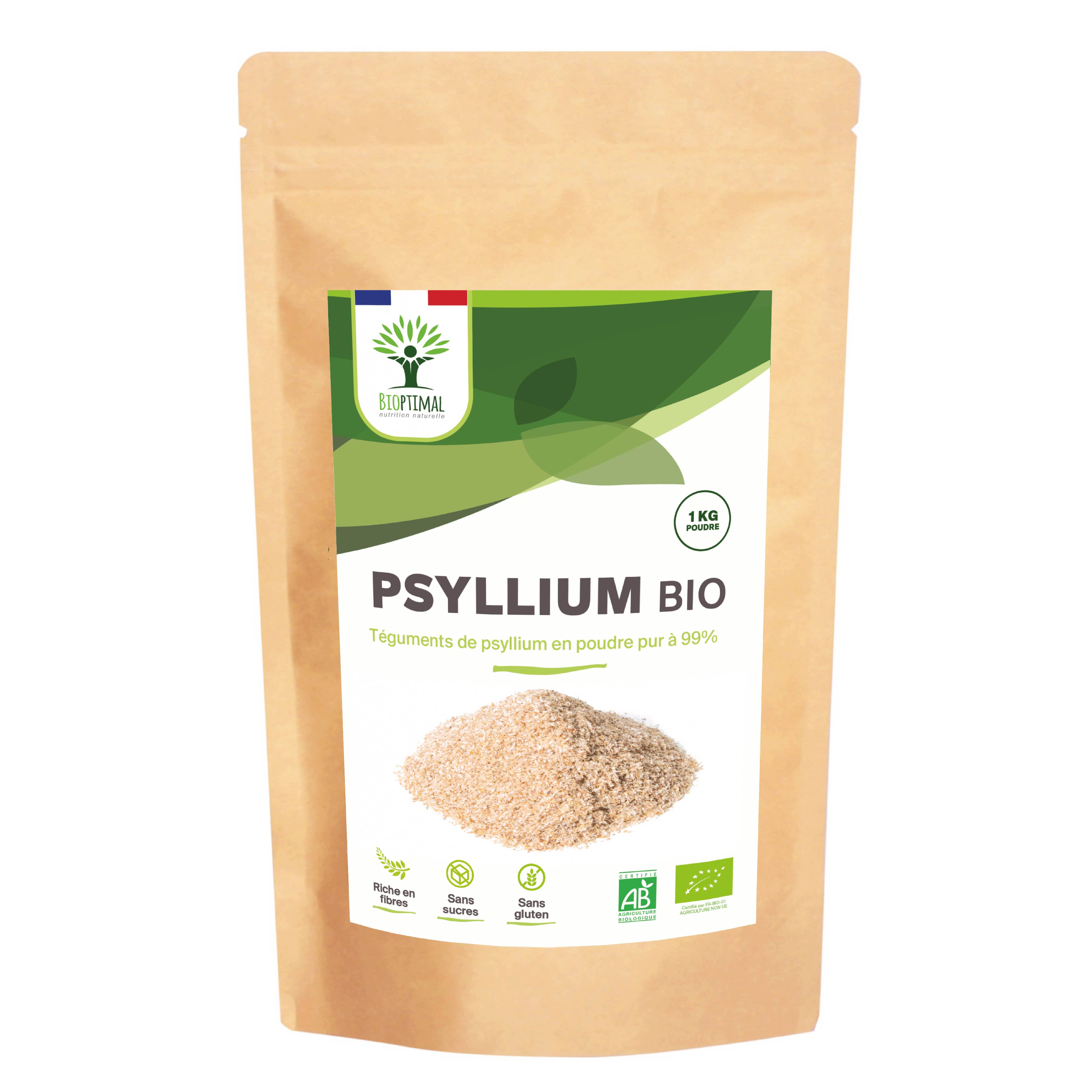 Organic blond psyllium powder - Packaged in France Supplement Bioptimal infusion.organic