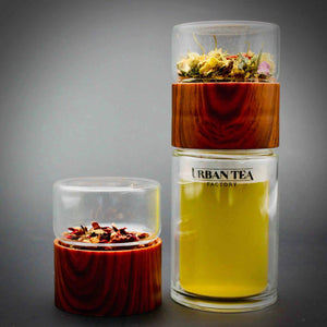 Tea Infuser - Double Walled Thermal Glass Tea Bottle - Wood Look - Plastic - - Accessories, Infuser - infusion.organic