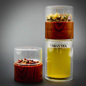 Tea Infuser - Double Walled Thermal Glass Tea Bottle - Wood Look - Plastic - - Accessories, Infuser - infusion.organic