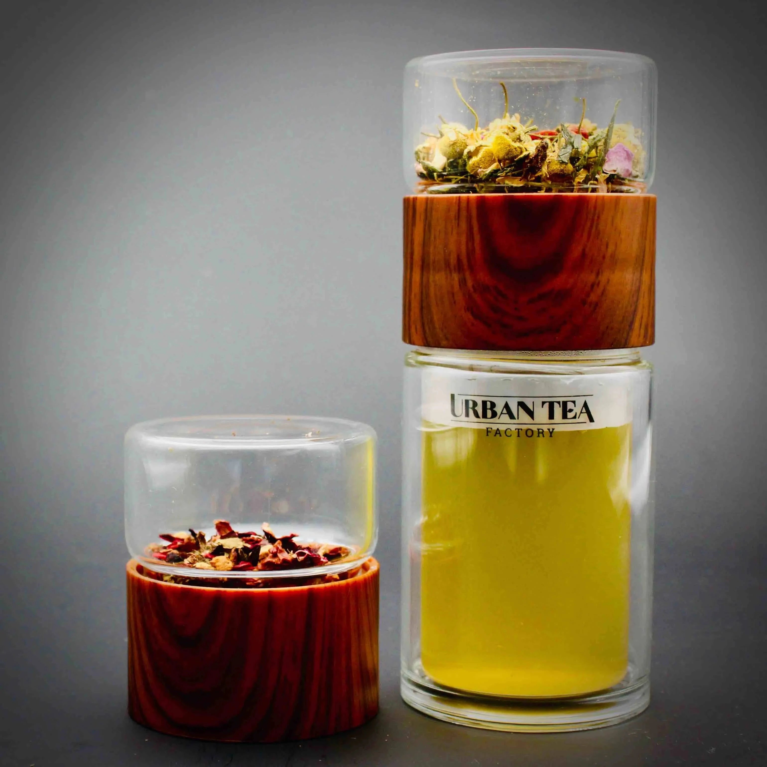 Tea Infuser - Double Walled Thermal Glass Tea Bottle - Wood Look - Plastic - - Accessories, Infuser - infusion.organic