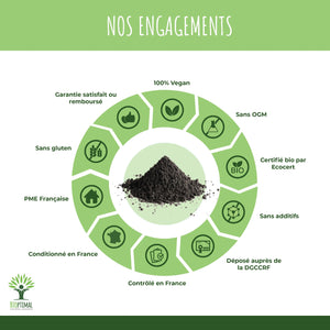 Organic activated vegetable carbon powder - Packaged in France Supplement Bioptimal Tisan - infusion.organic