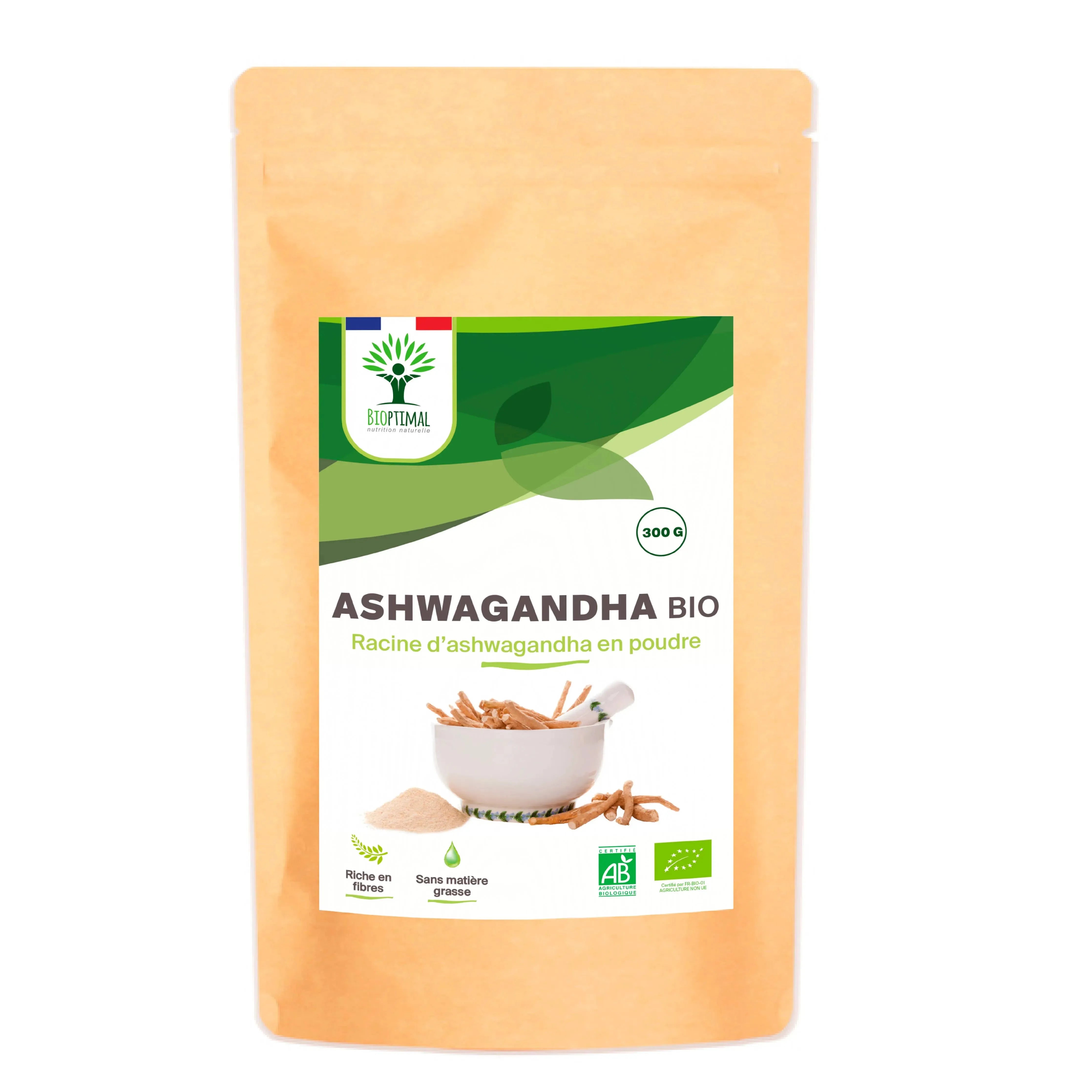 Organic ashwagandha powder - Packaged in France - Vegan Supplement Bioptimal Tisan - infusion.organic