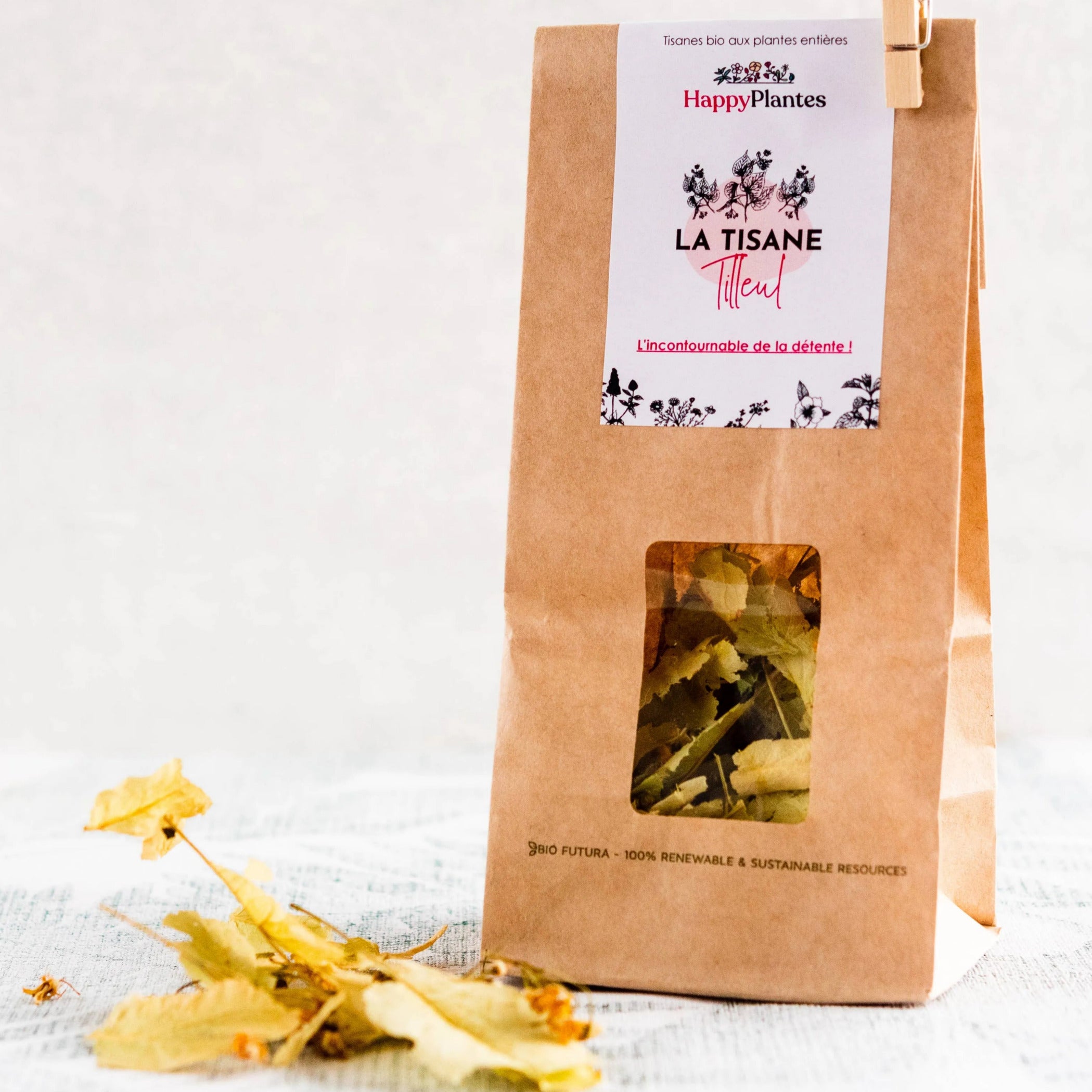 Organic herbal tea Linden Relax Digestion Sweating, 20g Herbal Tea Happy Plantes Tisan - infusion.organic