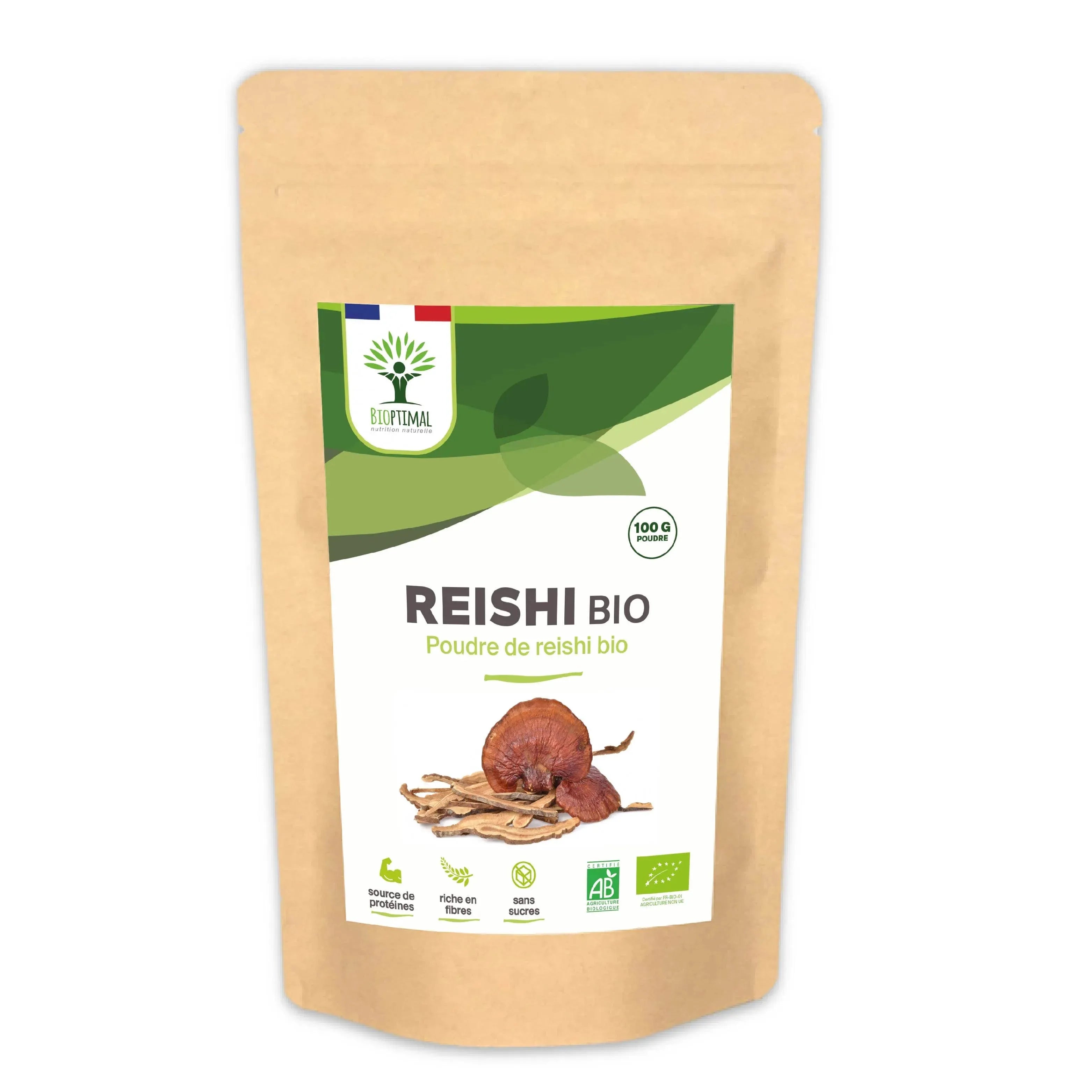 Organic Reishi powder - Packaged in France - Vegan Supplement Bioptimal Tisan - infusion.organic