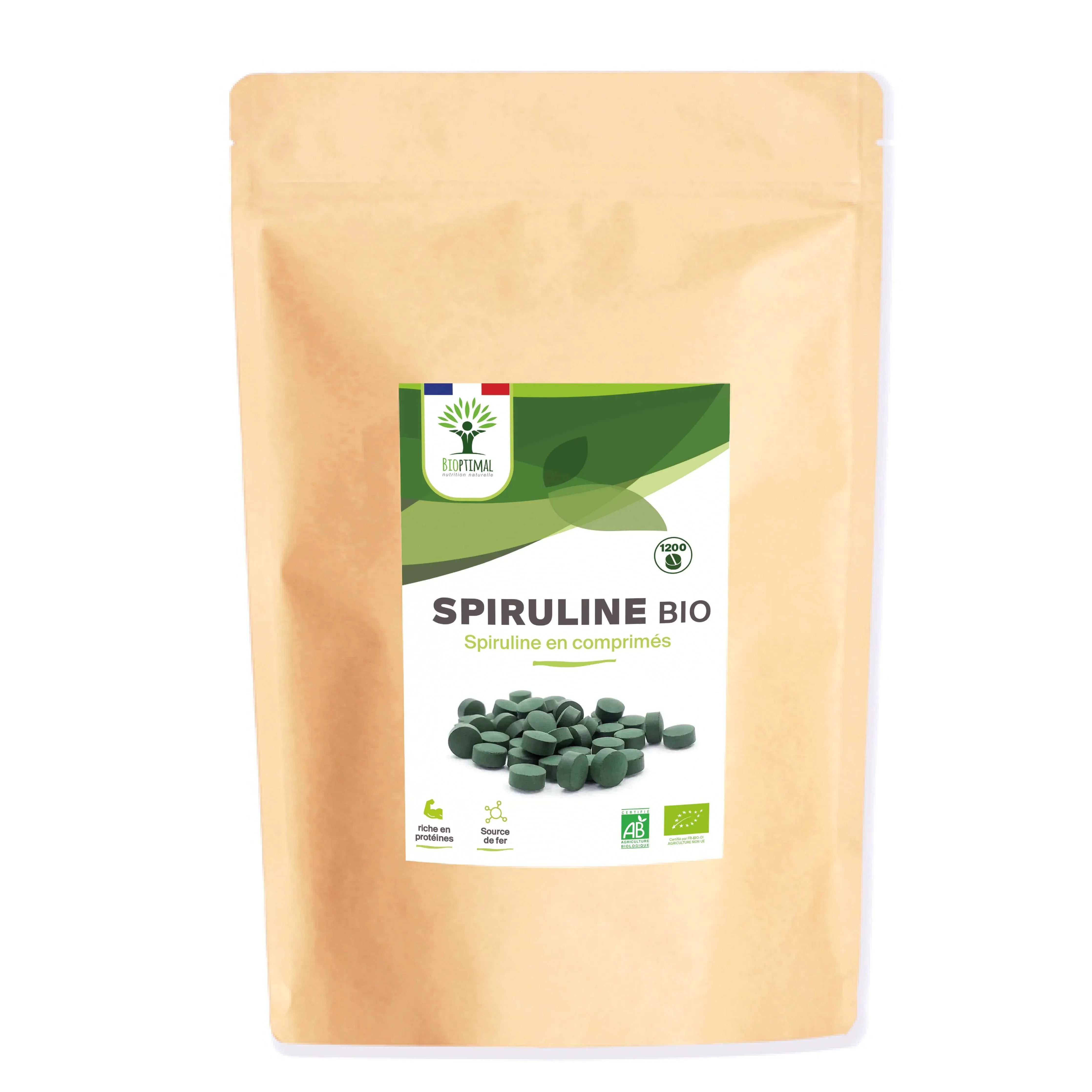 Organic Spirulina in Tablets - Packaged in France - Vegan Supplement Bioptimal Tisan - infusion.organic