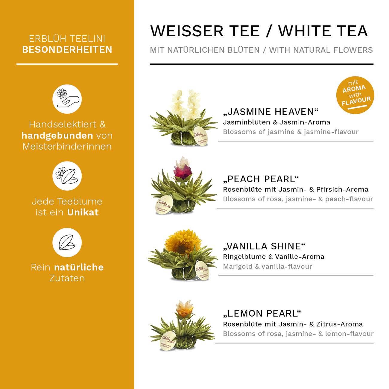 Pack of 36 ErblühTeelini white tea Blooming Tea Creano infusion.organic