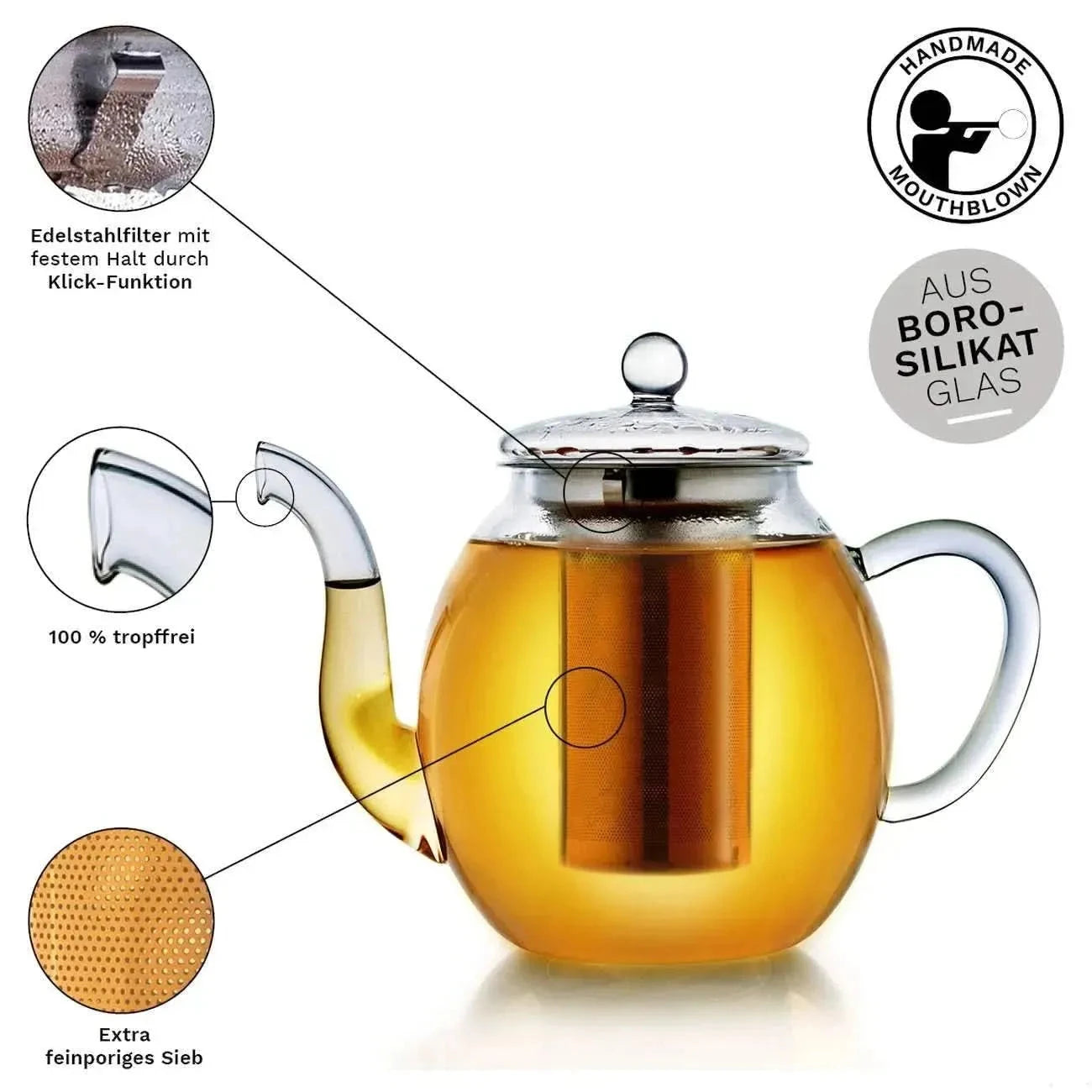 Glass teapot 1L with two Herbal Tea flowers - Teapot, Blooming Tea - Blooming Tea, Teapot - infusion.organic